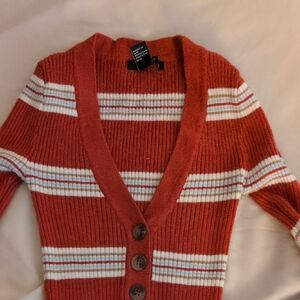 Women's Red Striped Sweater